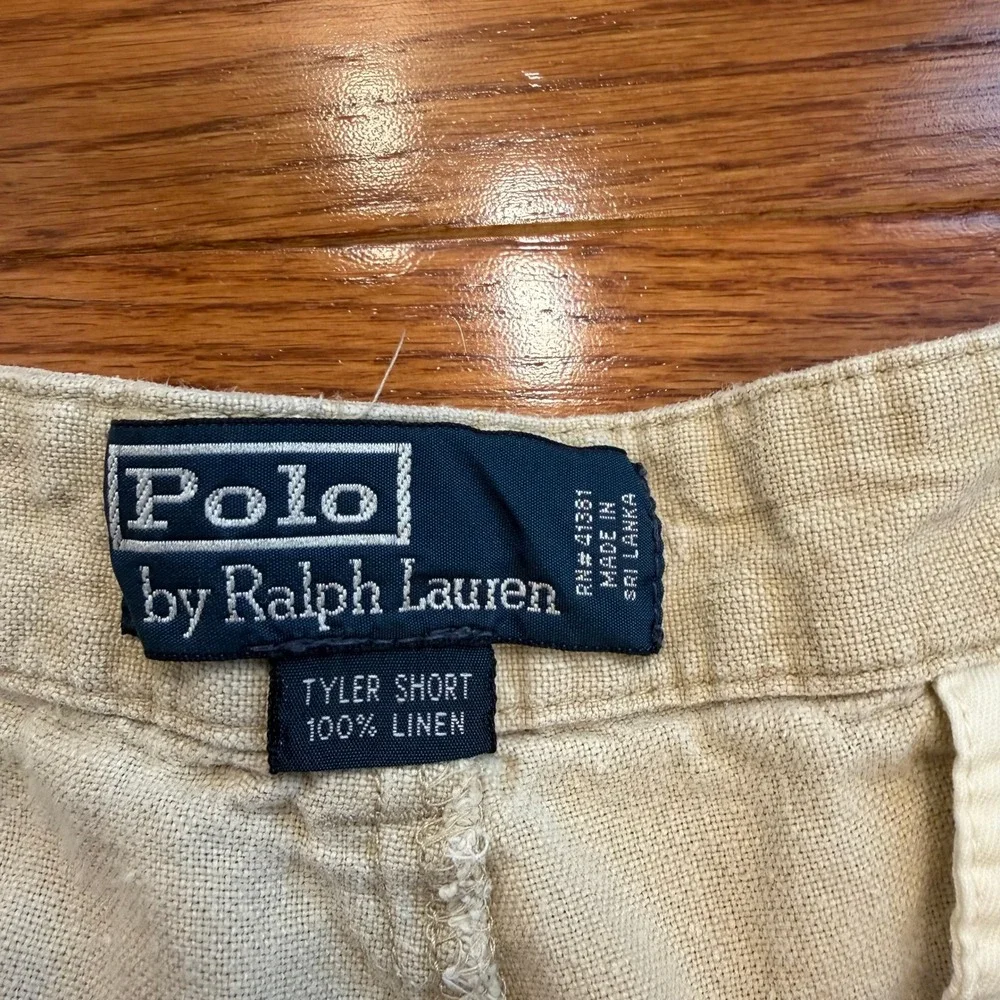 Vintage Polo Ralph Lauren 100% Linen Tyler Shorts Fits Mens 35 Pleated Khaki 7